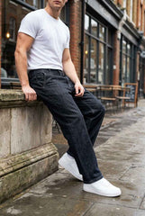 Gambluss Stretchable Belt Relaxed-Fit  Pleated Pant-Structured Black