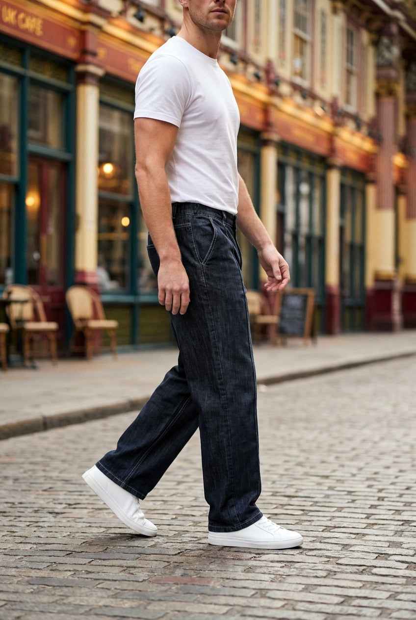 Gambluss Stretchable Belt Relaxed-Fit  Pleated Pant-Structured Black