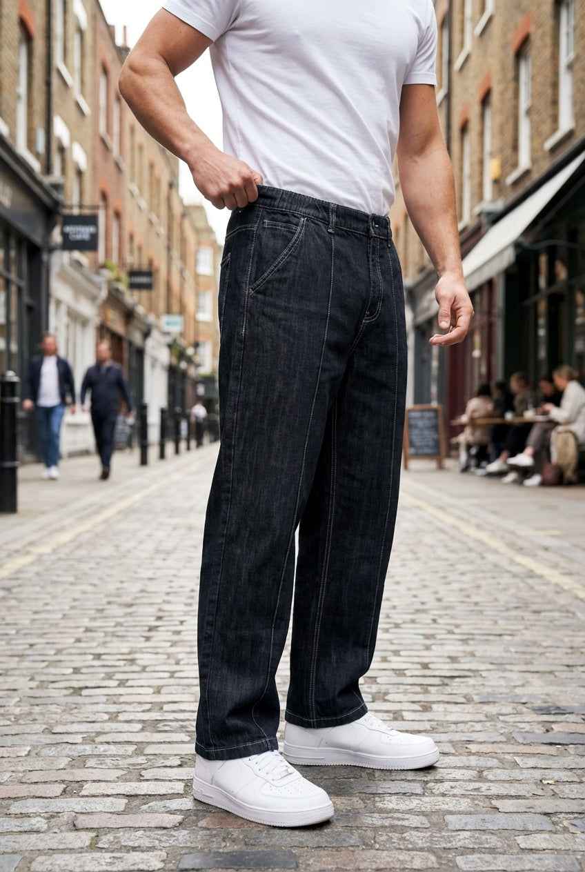 Gambluss Stretchable Belt Relaxed-Fit  Pleated Pant-Structured Black