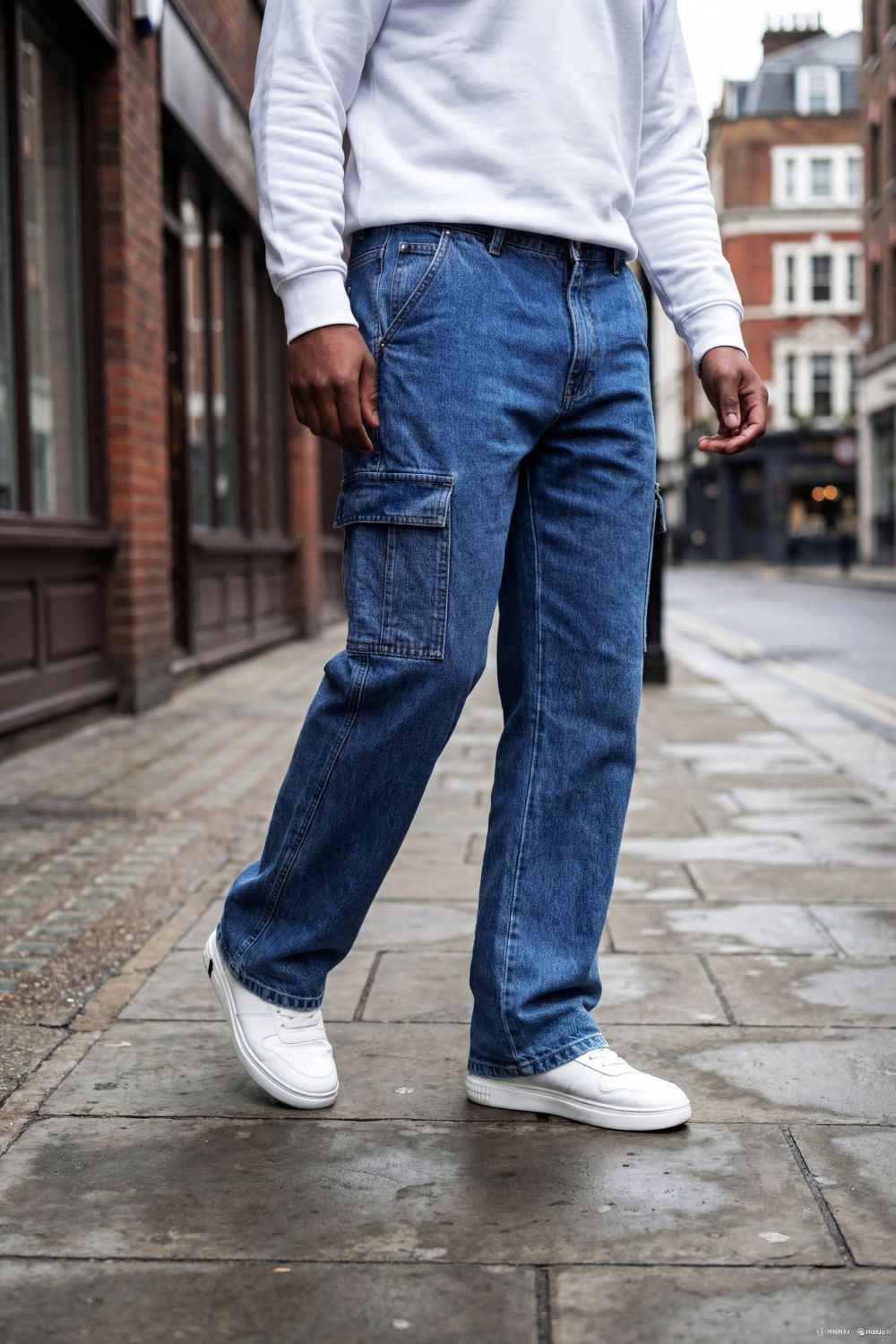 Gambluss Essential Relaxed-Fit Denim Cargo- Navy Blue