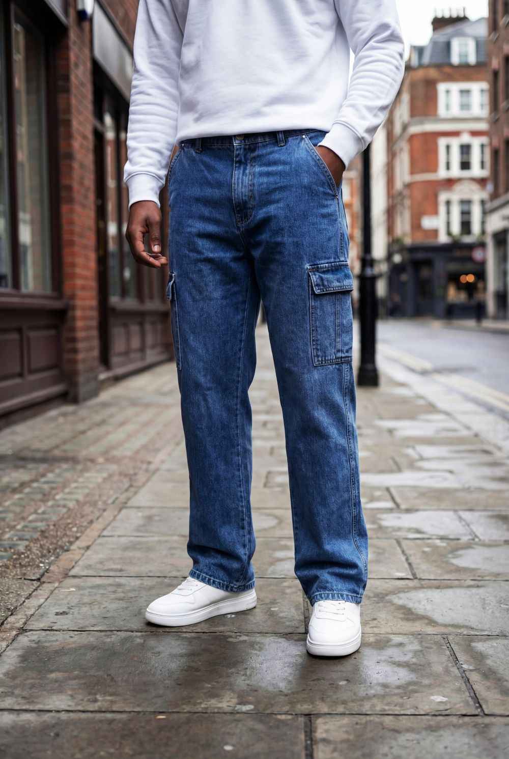 Gambluss Essential Relaxed-Fit Denim Cargo- Navy Blue