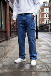 Gambluss Essential Relaxed-Fit Denim Cargo- Navy Blue