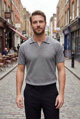 Men’s Grey Textured Turkish Polo Shirt – Johnny Collar | Stretchable Breathable Premium Fabric