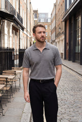 Men’s Grey Textured Turkish Polo Shirt – Johnny Collar | Stretchable Breathable Premium Fabric