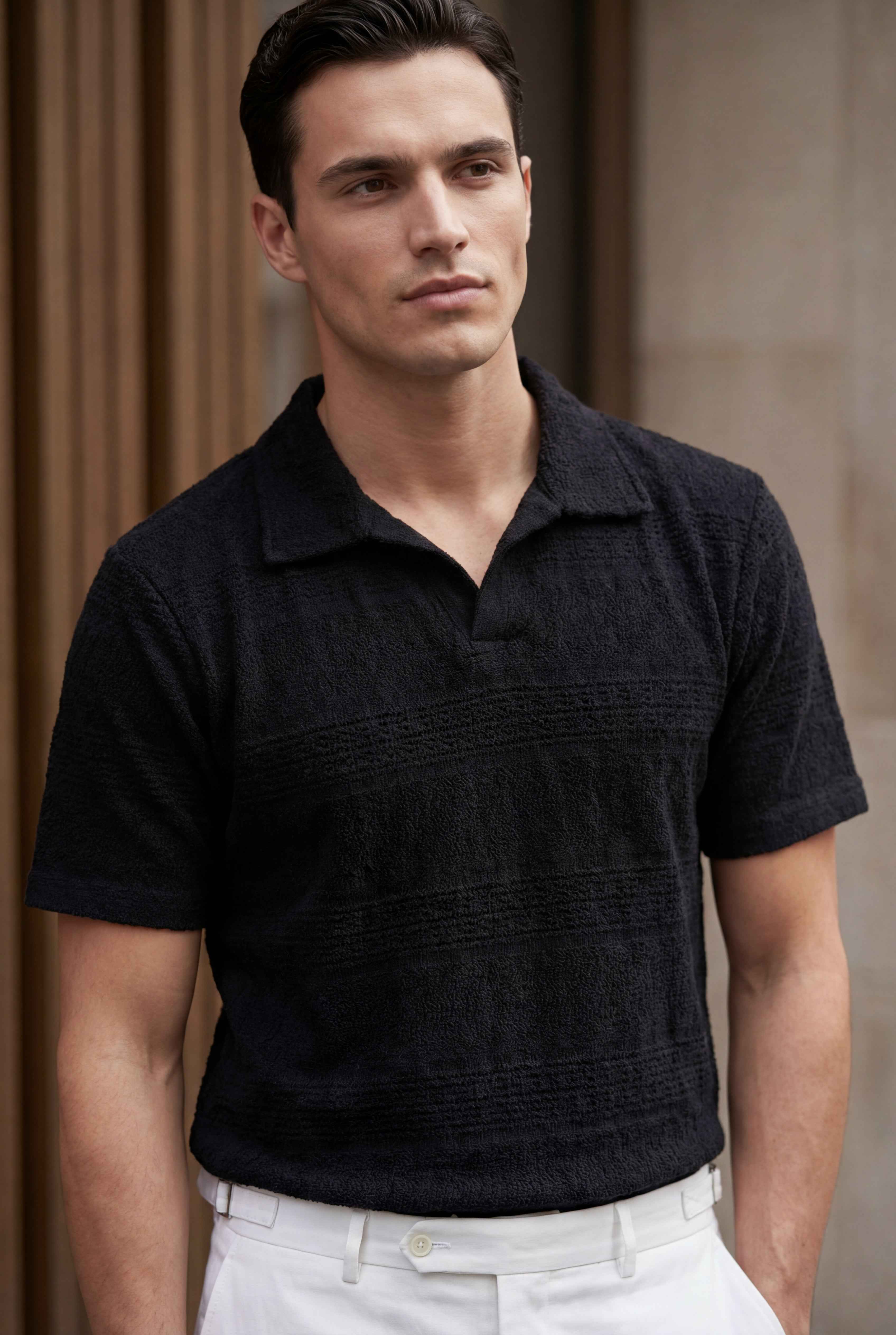 Men’s Black Textured Turkish Polo Shirt – Johnny Collar | Stretchable Breathable Premium Fabric