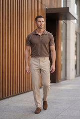 Men’s Brown Textured Turkish Polo Shirt – Johnny Collar | Stretchable Breathable Premium Fabric