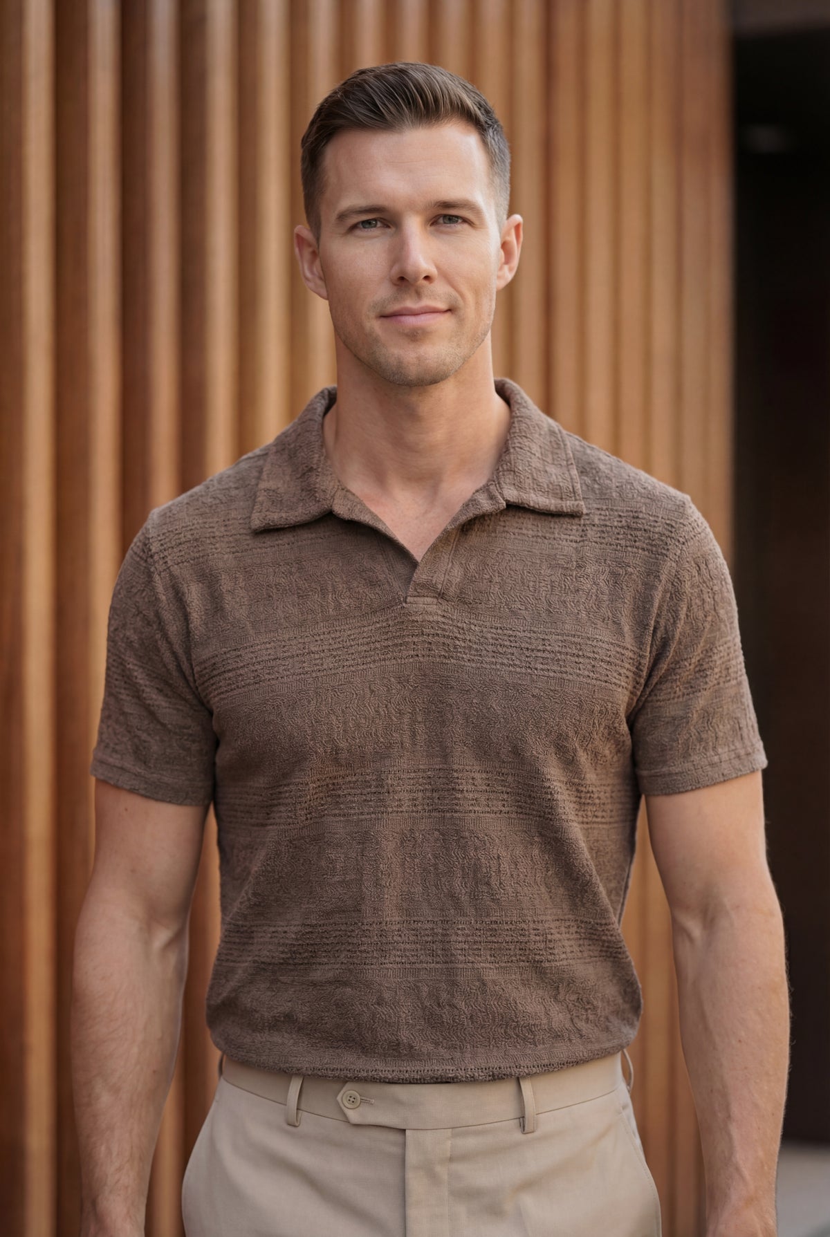 Men’s Brown Textured Turkish Polo Shirt – Johnny Collar | Stretchable Breathable Premium Fabric