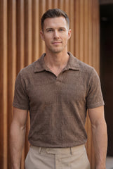 Men’s Brown Textured Turkish Polo Shirt – Johnny Collar | Stretchable Breathable Premium Fabric