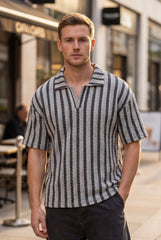 Turkish Drop Shoulder Textured Johnny Collar Polo Shirt – Grey - Gambluss Wardrobe