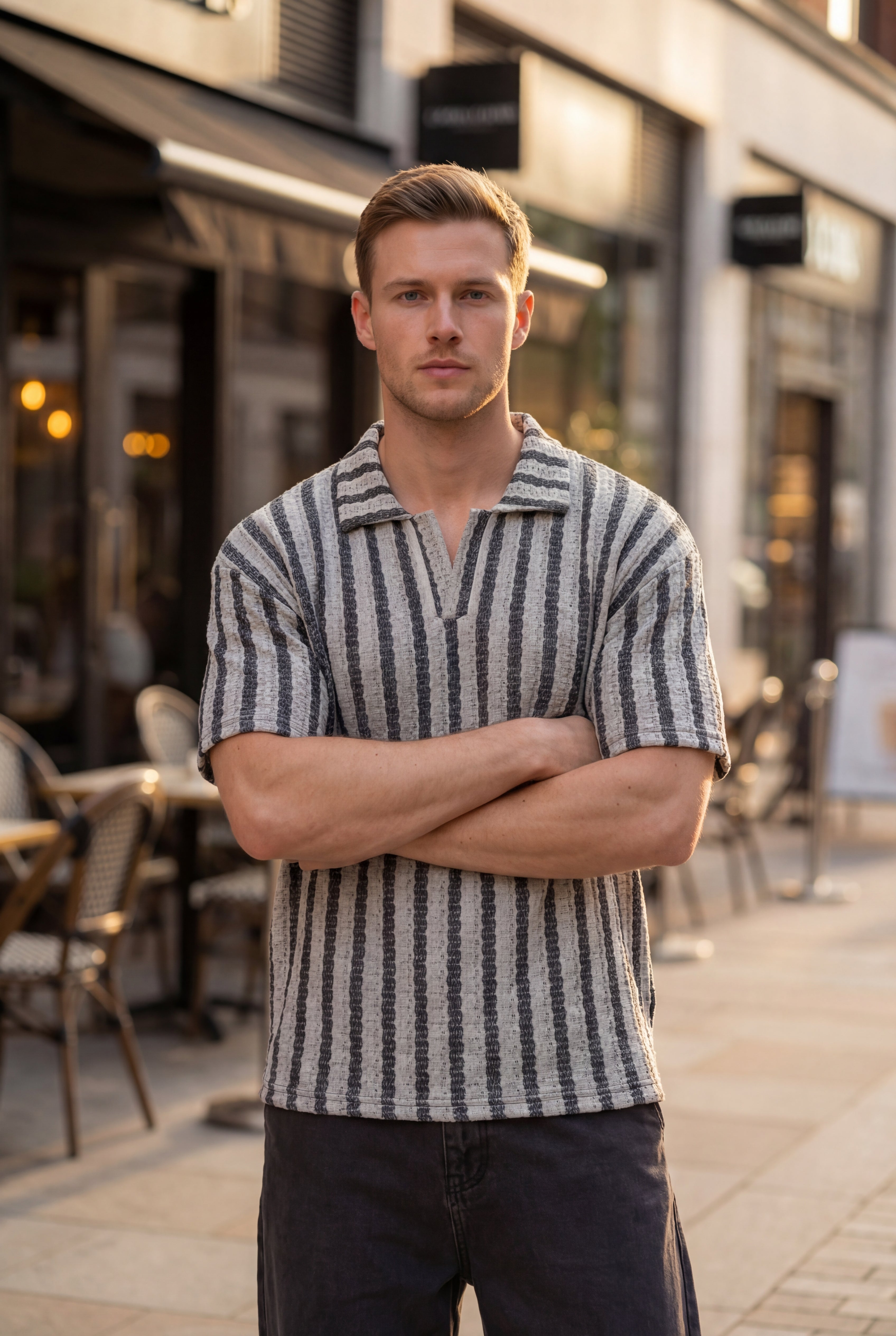 Turkish Drop Shoulder Textured Johnny Collar Polo Shirt – Grey - Gambluss Wardrobe