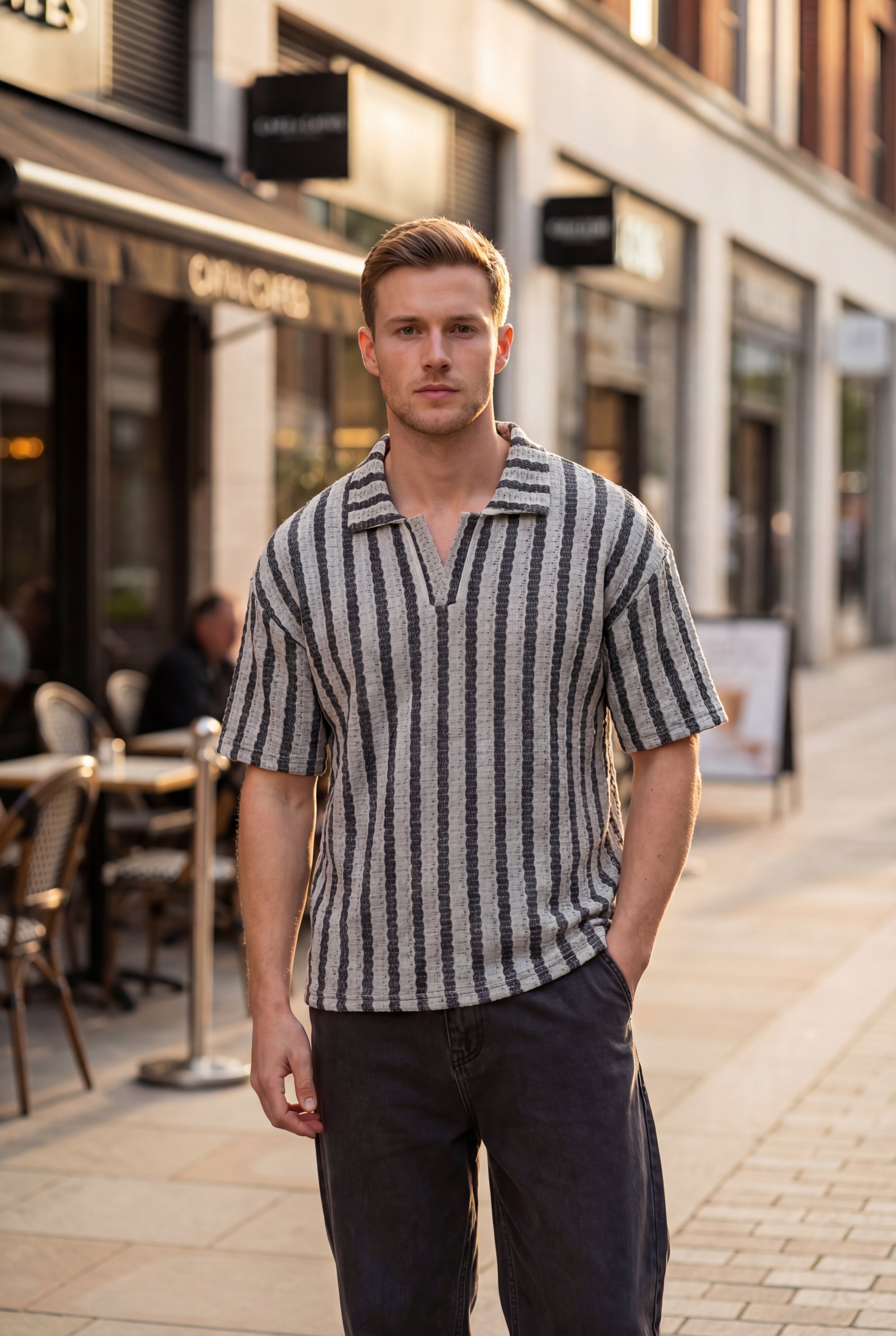 Turkish Drop Shoulder Textured Johnny Collar Polo Shirt – Grey - Gambluss Wardrobe