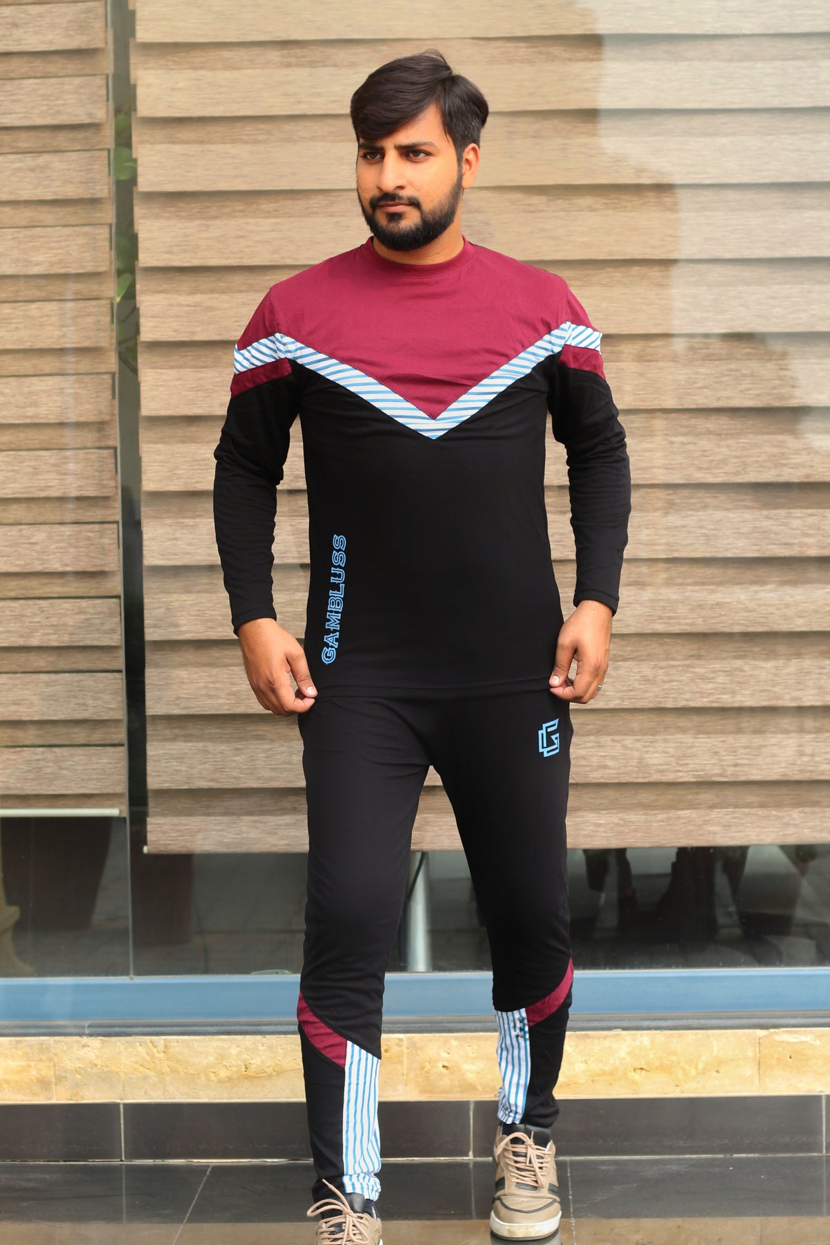 Gambluss Hiking Cotton Twinset- maroon/black