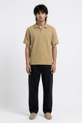 Johnny Collar Embossed Textured Polo Shirt for Men | Beige