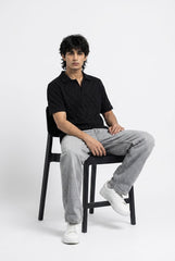 Johnny Collar Embossed Textured Polo Shirt for Men | Black