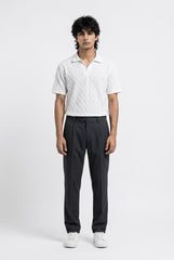 Johnny Collar Embossed Textured Polo Shirt for Men | White