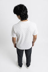 Johnny Collar Embossed Textured Polo Shirt for Men | White