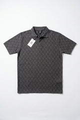 Johnny Collar Embossed Textured Polo Shirt for Men | charcoal