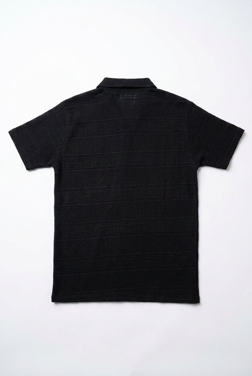 Men’s Black Textured Turkish Polo Shirt – Johnny Collar | Stretchable Breathable Premium Fabric