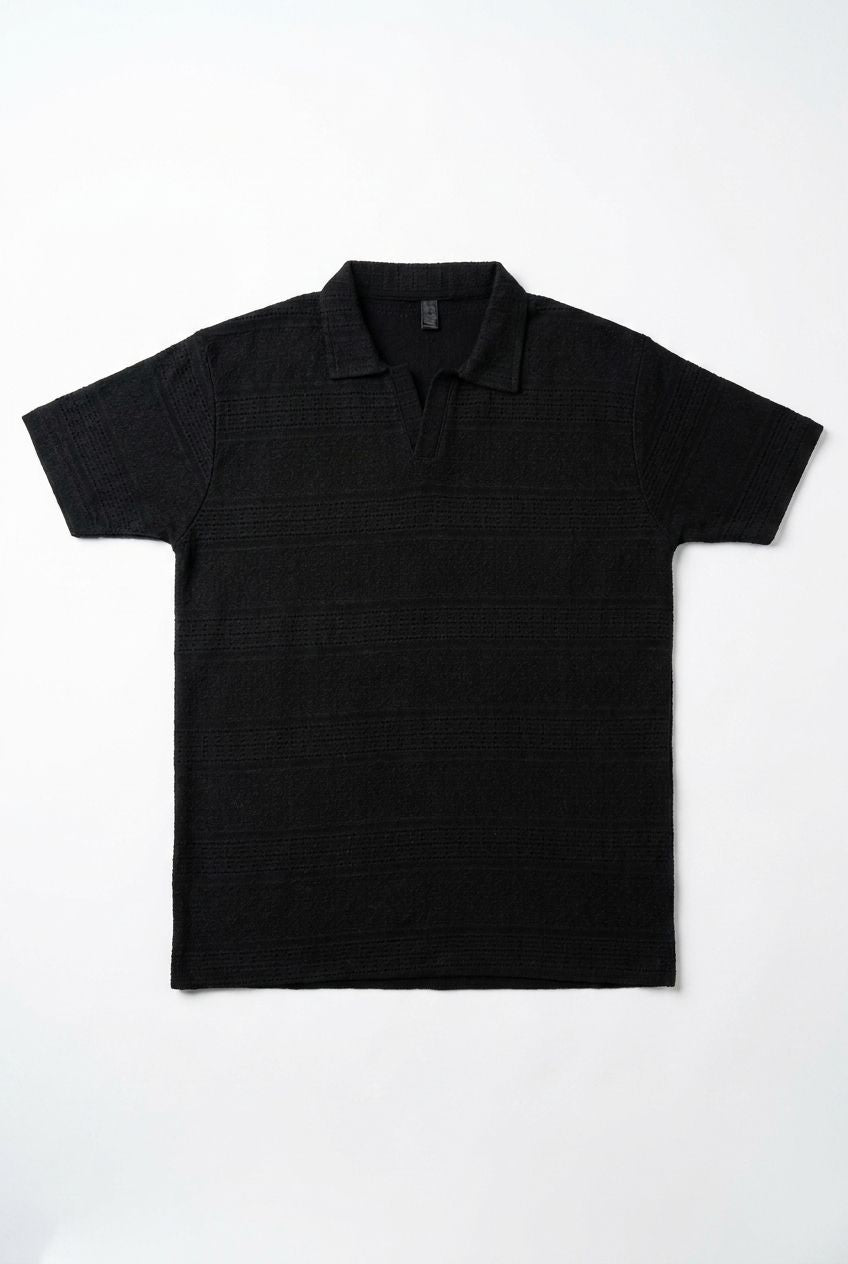 Men’s Black Textured Turkish Polo Shirt – Johnny Collar | Stretchable Breathable Premium Fabric