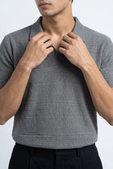 Men’s Grey Textured Turkish Polo Shirt – Johnny Collar | Stretchable Breathable Premium Fabric