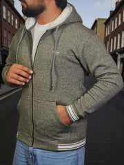 Gambluss Olive Winter Hoodie – Chain Yarn Fleece 350 GSM with Fur Inner