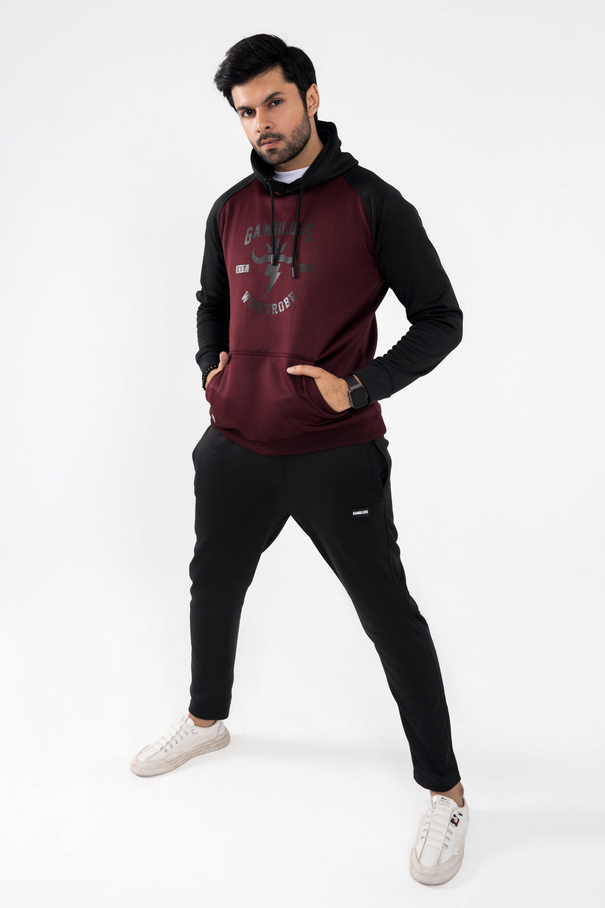 Premium American Sports Tracksuits-Wine/Black