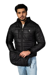 Black Full Sleeve Removable Hood Puffer Jacket