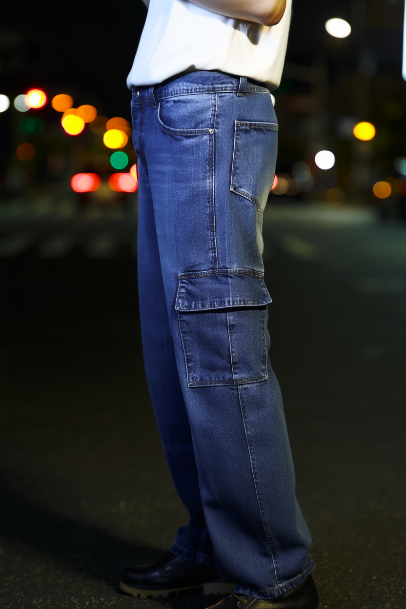 Gambluss Essential Relaxed-Fit Denim Cargo- light blue