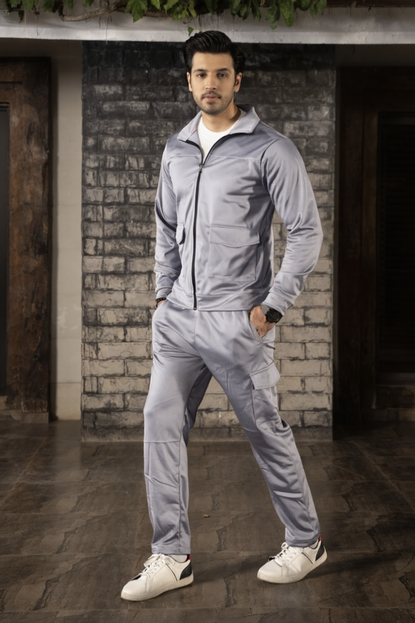 Gambluss Silver Luxe Tracksuit | Imported Tendra Fabric | High-Stretch Warm Tracksuit