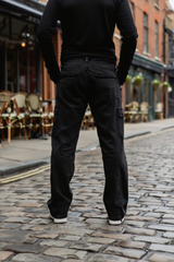 Gambluss Essential Relaxed-Fit Denim cargo Pant- Jet Black-CP