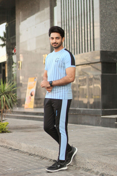 The sleeky contrast vertically concept designed tracksuit -S-Blue and Black