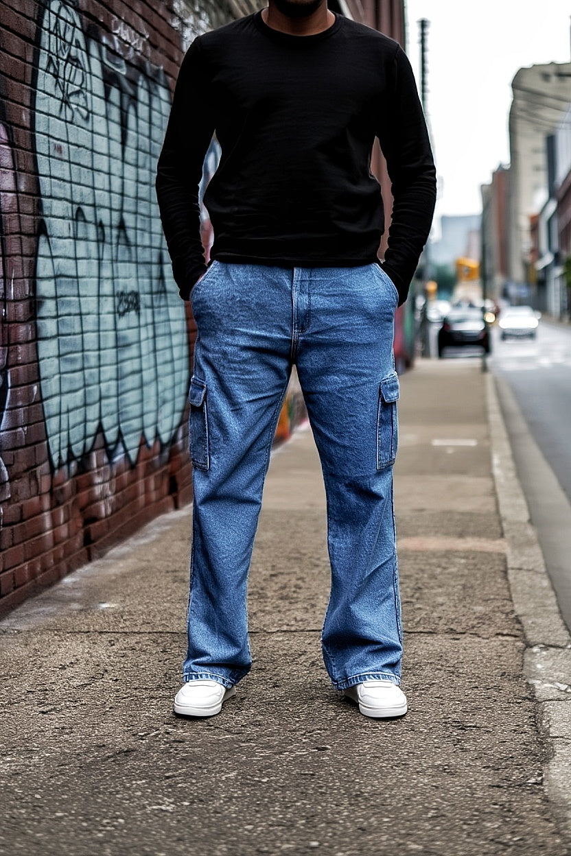 Gambluss Essential Relaxed-Fit Denim Cargo- Navy Blue