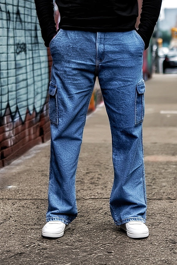 Gambluss Essential Relaxed-Fit Denim Cargo- Navy Blue