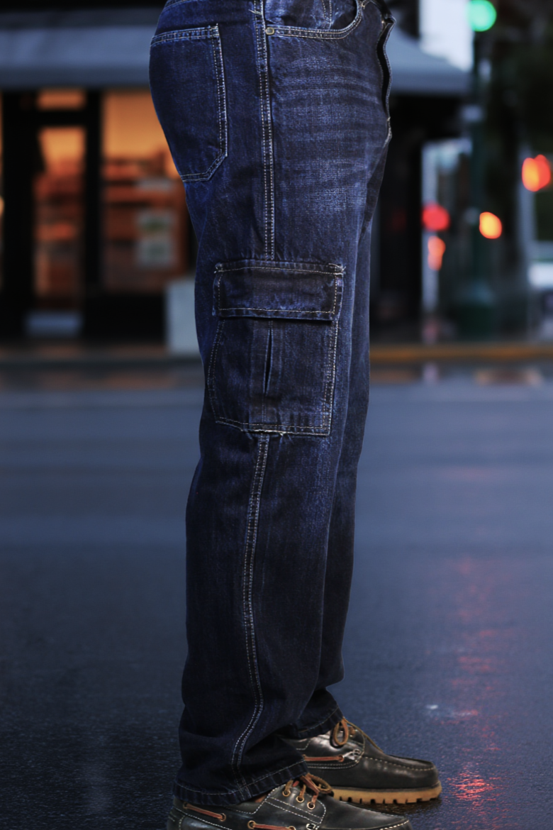 Gambluss Essential Relaxed-Fit Denim Cargo- Navy