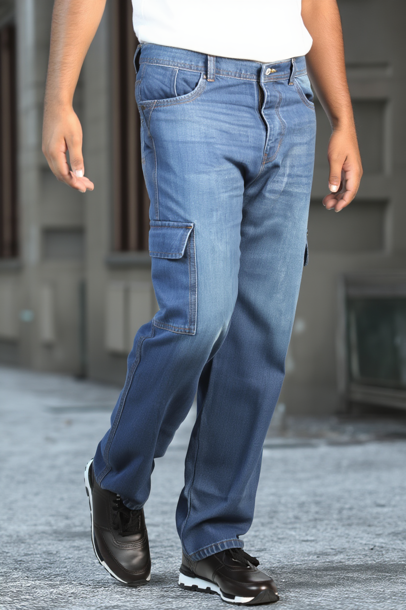 Gambluss Essential Relaxed-Fit Denim Cargo- sky blue