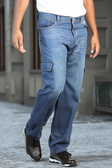 Gambluss Essential Relaxed-Fit Denim Cargo- sky blue