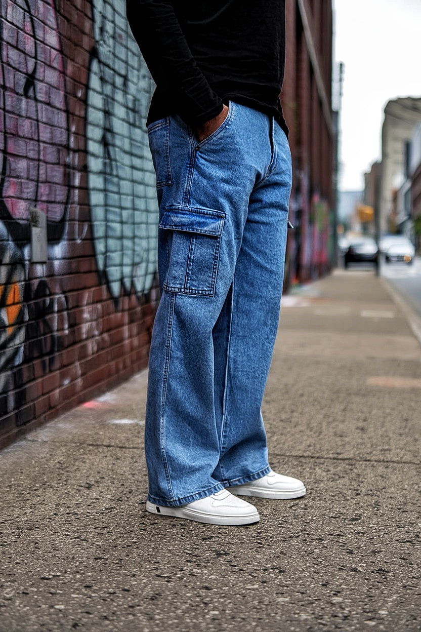 Gambluss Essential Relaxed-Fit Denim Cargo- Navy Blue