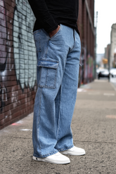 Gambluss Essential Relaxed-Fit Denim Cargo- Light blue