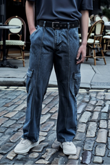 Gambluss Essential Relaxed-Fit Denim Cargo- Dark Charcoal