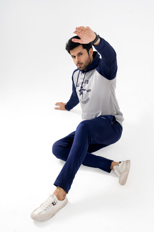 Premium American Sports Tracksuit-Silver/Navy