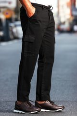 Gambluss Relaxed-Fit Denim cargo Pant- Jet Black