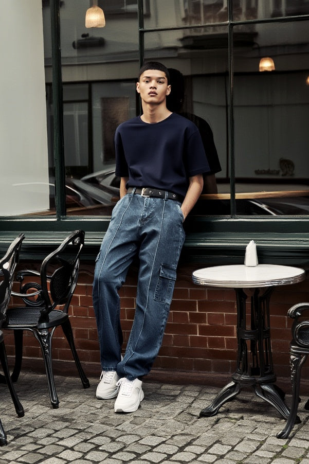 Gambluss Essential Relaxed-Fit Denim Cargo- Dark Charcoal