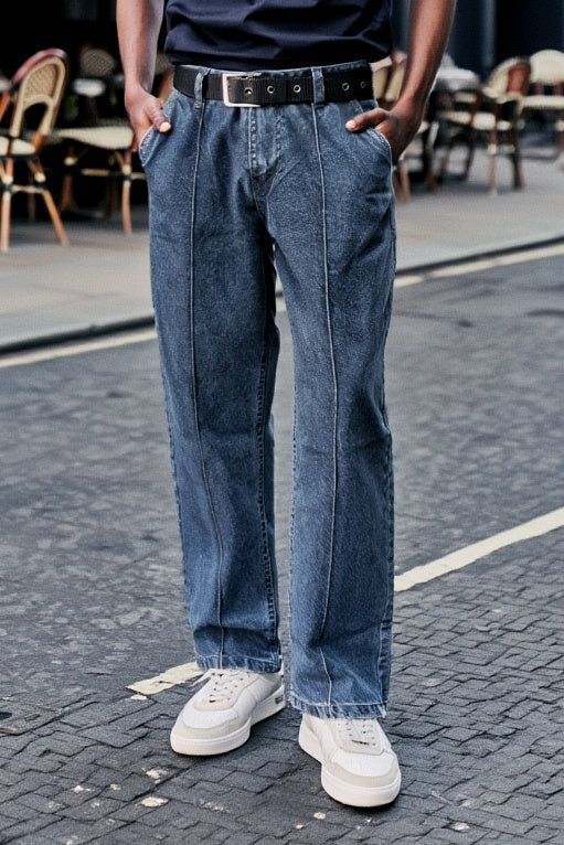 Gambluss Relaxed-Fit Pleated Pant - Gray-Navy