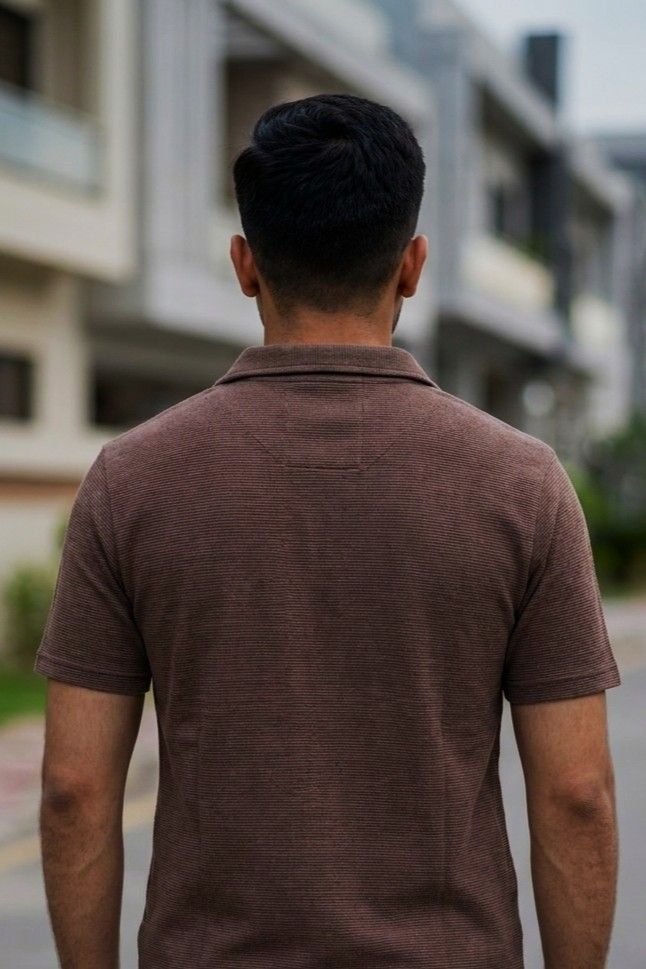 Gambluss Knitted Cotton Textured Polo Shirt - Brown