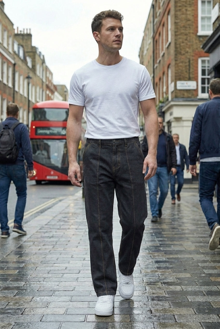 Gambluss Stretchable Belt Relaxed-Fit  Pleated Pant-Coal