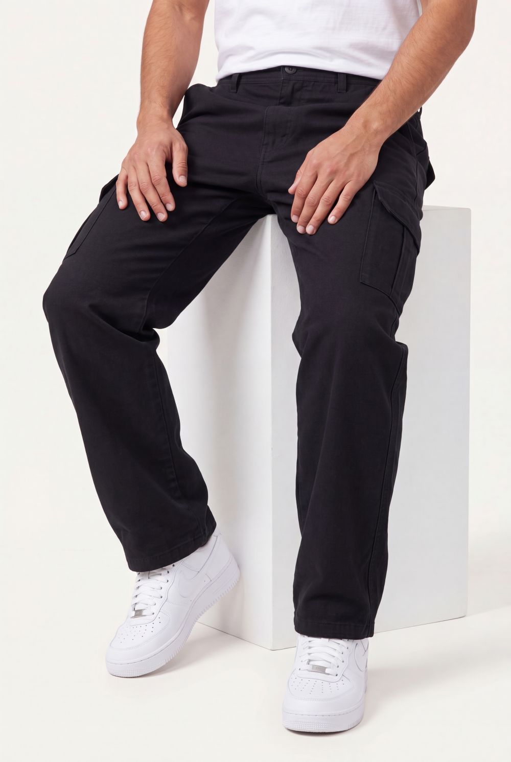 Relaxed Fit Baby Canvas Cotton Cargo Pant – Black