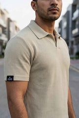 Gambluss Knitted Cotton Textured Polo Shirt - Beige