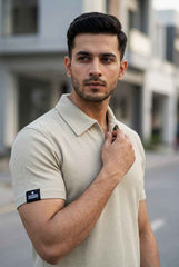 Gambluss Knitted Cotton Textured Polo Shirt - Beige