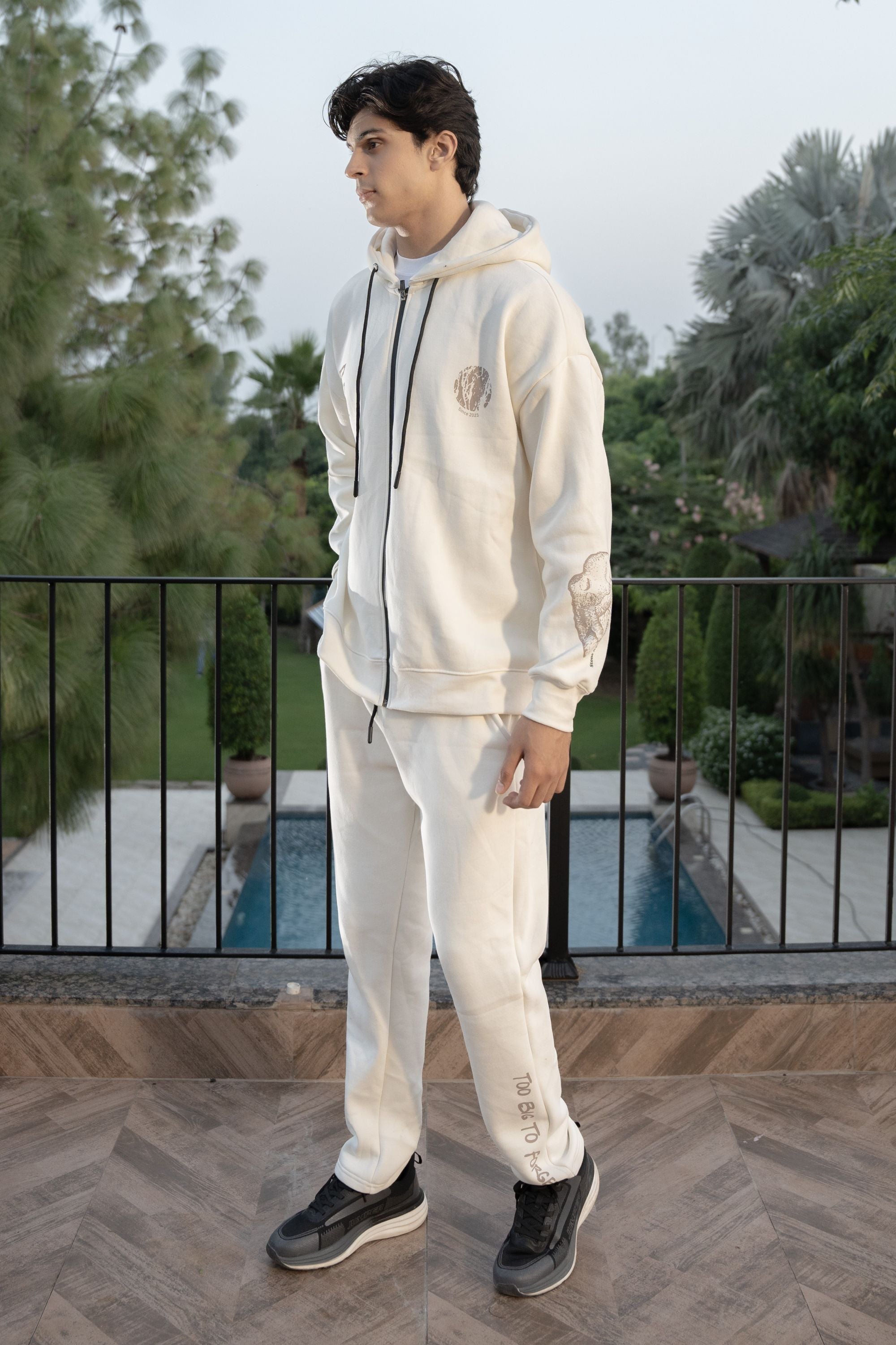 Gambluss Ivory Graphic Zipper Hoodie Tracksuit | Cotton Fleece Streetwear