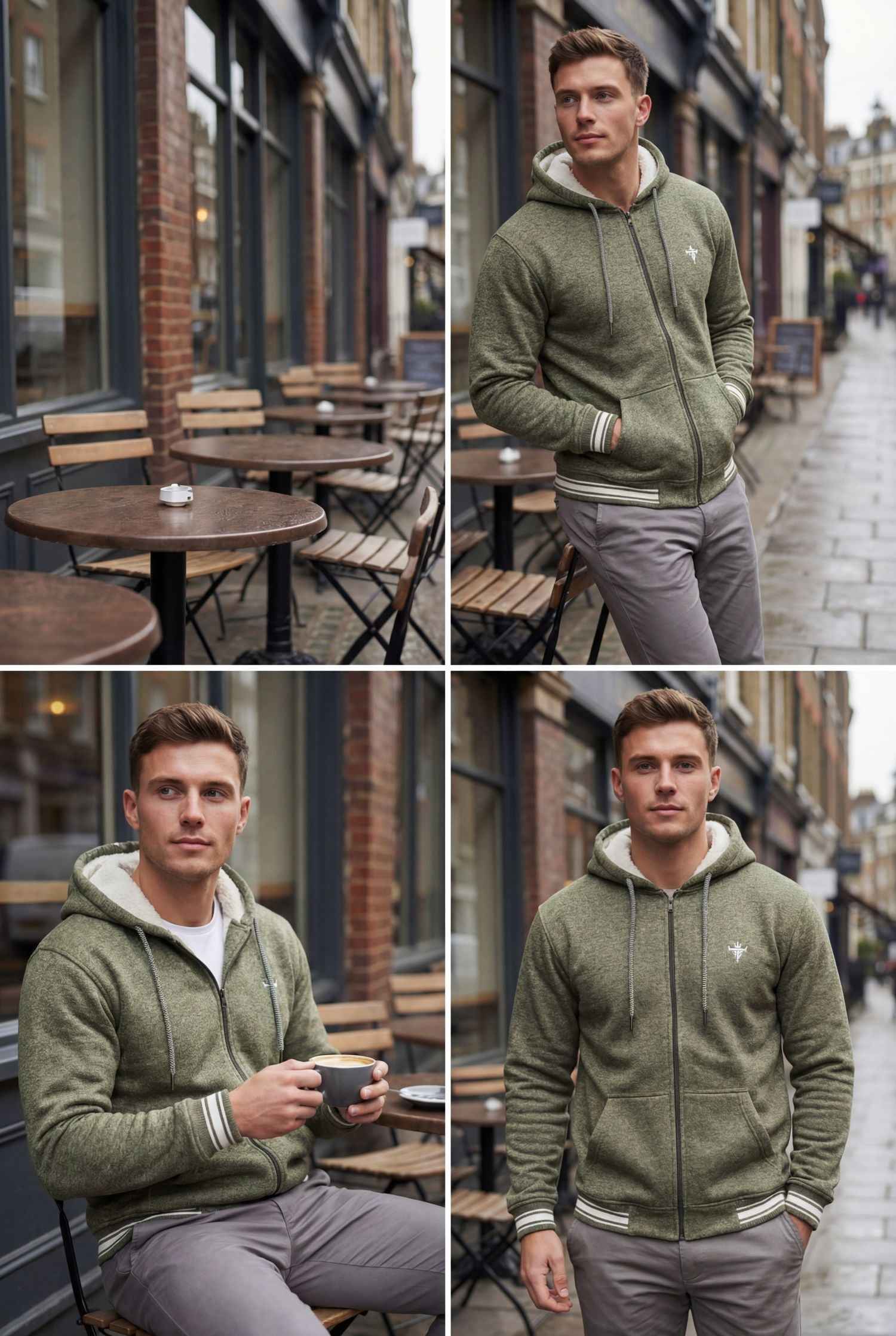 Gambluss Olive Winter Hoodie – Chain Yarn Fleece 350 GSM with Fur Inner